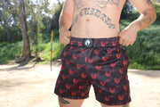 TRIBAL TATTOO FLAMING COCK PRINTED SHORT BLK/RED