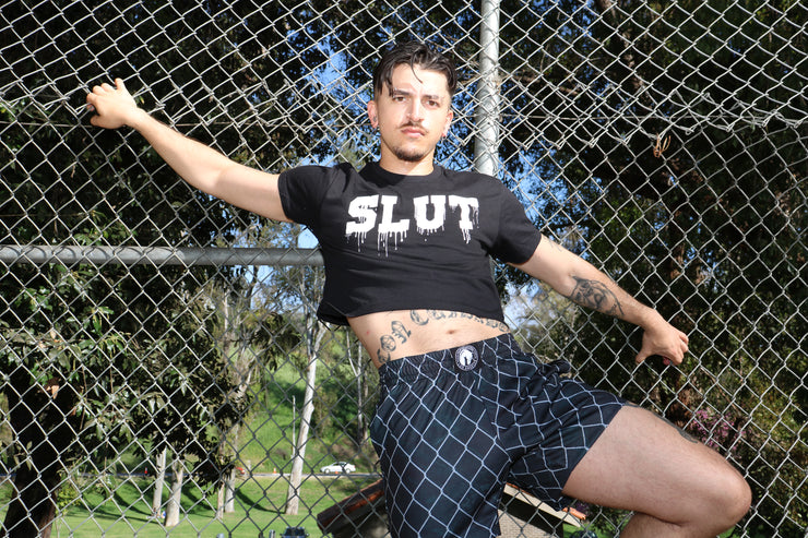 SLUT BLK CROP T