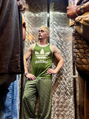 DADDIES LOGO WIDE LEG TRACK PANT  ARMY GREEN/ CREAM
