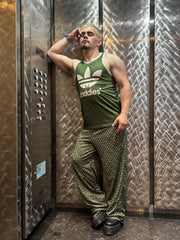 DADDIES LOGO WIDE LEG TRACK PANT  ARMY GREEN/ CREAM