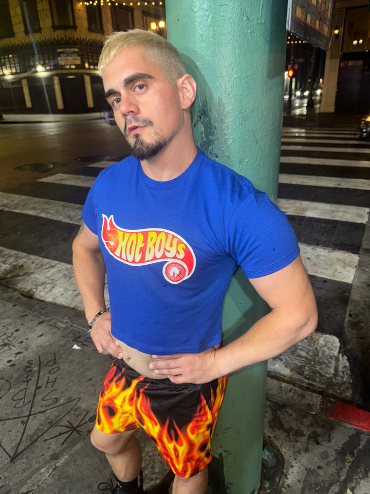 HOT BOYS FLAME BLUE CROP T