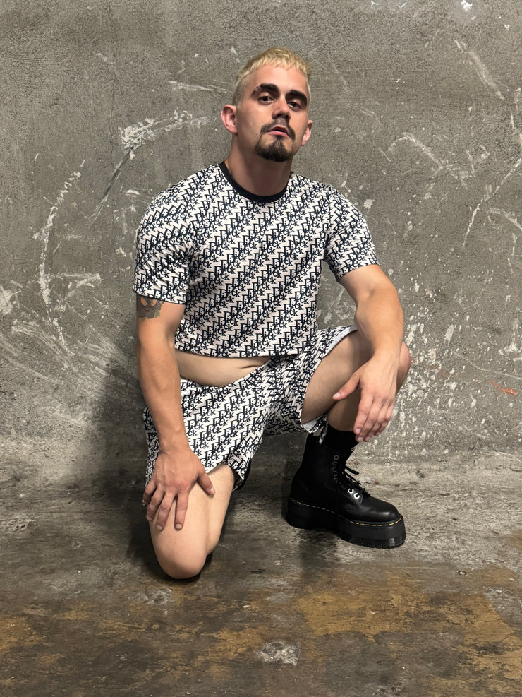 DESIGNER IMPOSTER "DICK" CLASSIC LOGO PRINT CROP TOP NAVY