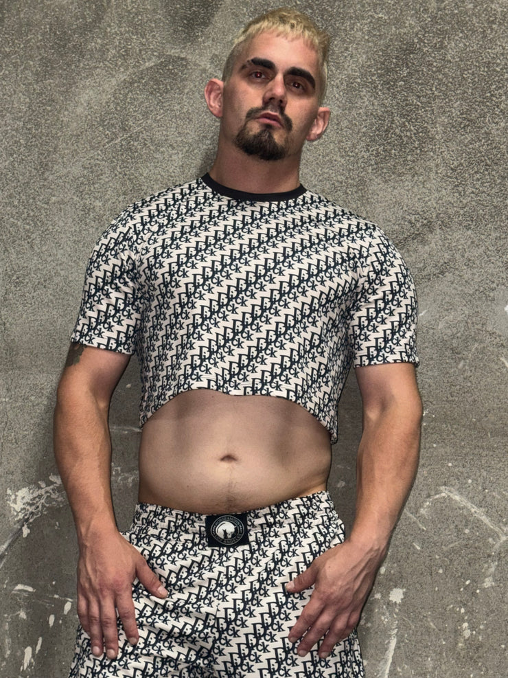DESIGNER IMPOSTER "DICK" CLASSIC LOGO PRINT CROP TOP NAVY