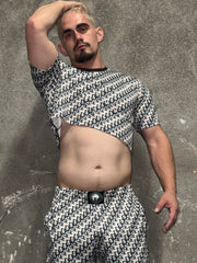DESIGNER IMPOSTER "DICK" CLASSIC LOGO PRINT CROP TOP NAVY