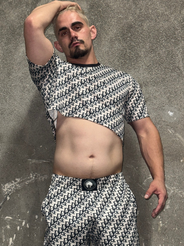 DESIGNER IMPOSTER "DICK" CLASSIC LOGO PRINT CROP TOP NAVY