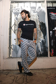 DESIGNER IMPOSTER "DICK" CLASSIC LOGO PRINT  WIDE LEG TRACK PANT