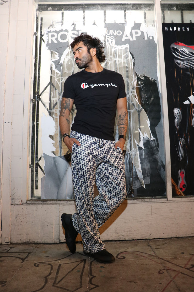 DESIGNER IMPOSTER "DICK" CLASSIC LOGO PRINT  WIDE LEG TRACK PANT