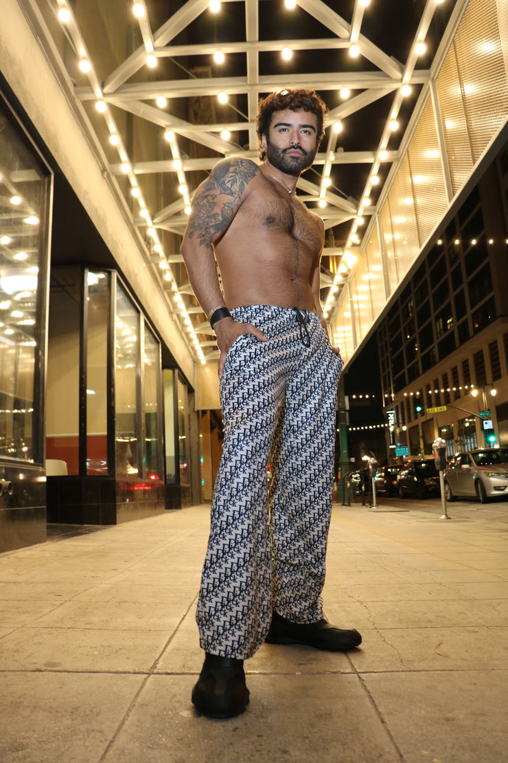 DESIGNER IMPOSTER "DICK" CLASSIC LOGO PRINT  WIDE LEG TRACK PANT
