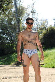 TRIBAL FLAMING TATTOO COCK PRINT SWIM BRIEF WHT/ INK