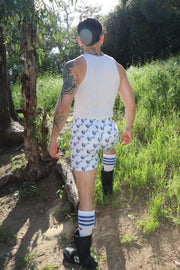 TRIBAL TATTOO FLAMING COCK PRINTED SHORT WHT/INK