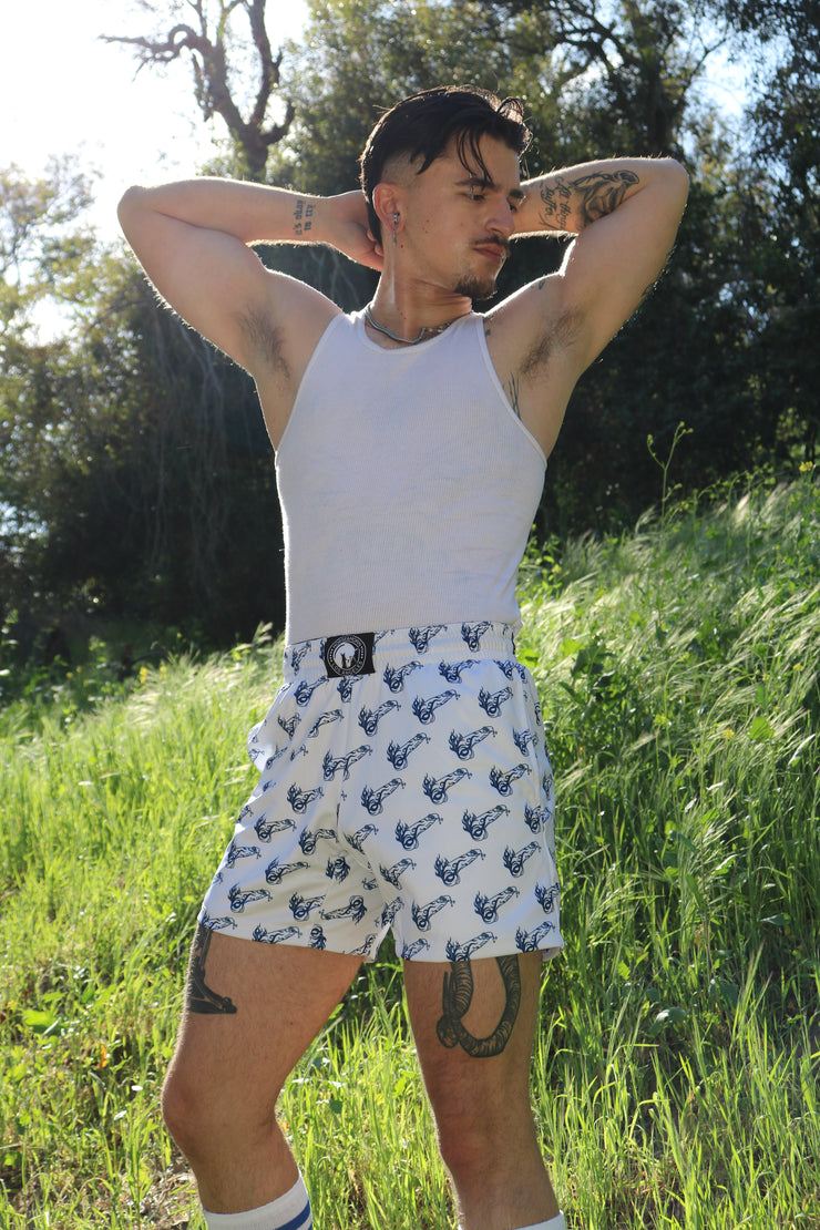TRIBAL TATTOO FLAMING COCK PRINTED SHORT WHT/INK