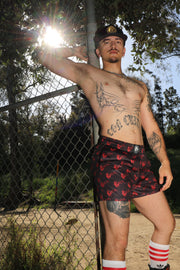 TRIBAL TATTOO FLAMING COCK PRINTED SHORT BLK/RED